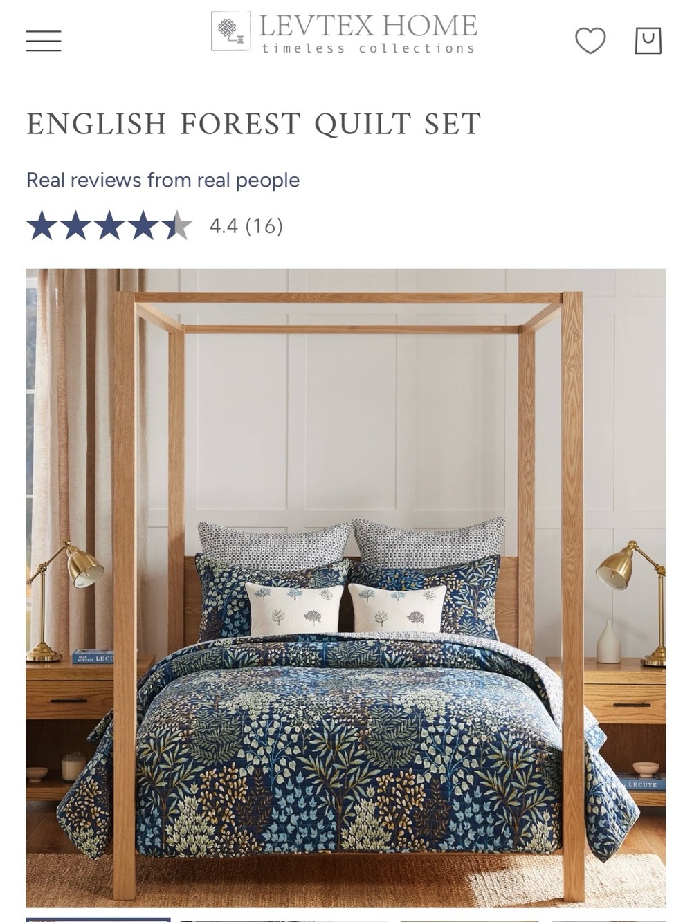 Levtex Blue Botanical Comforter 3 pcs. Set 100% cotton, reversible pattern  💙🤍🩶